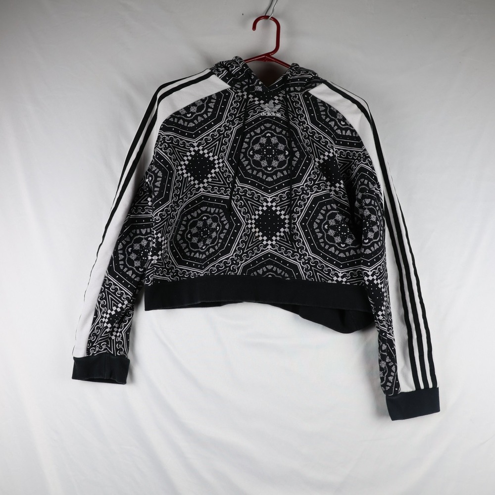 Adidas Hoodie Womens Medium Bandana Pattern Trefoil Pullover Sweatshirt‎